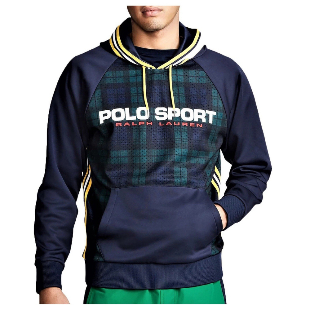 Polo Sport Ralph Lauren Mens LG Tartan Blackwatch Plaid Hoodie EUC Double Knit